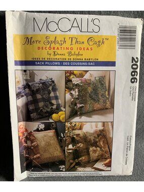 McCall's Misses Sack Pillows Sewing Pattern 2066 Uncut